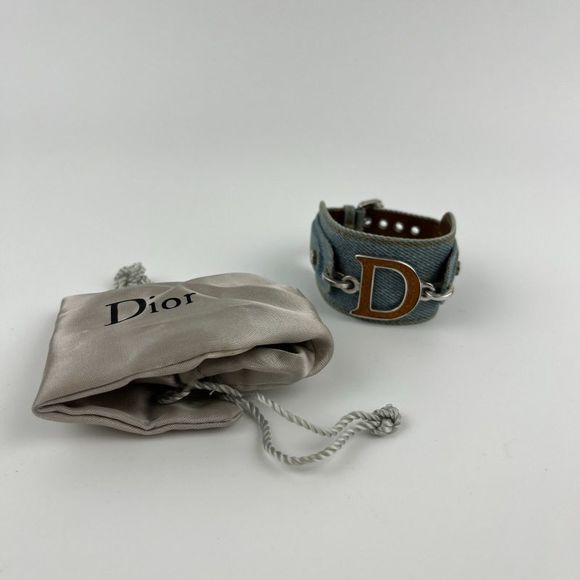 Christian DIOR Accessories Bracelet Bangle Dior Logo Blue Denim Vintage Women - Picture 2 of 16